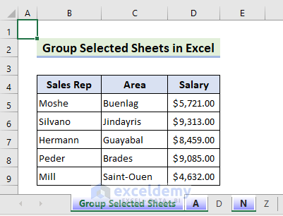 Output of grouping selected sheets