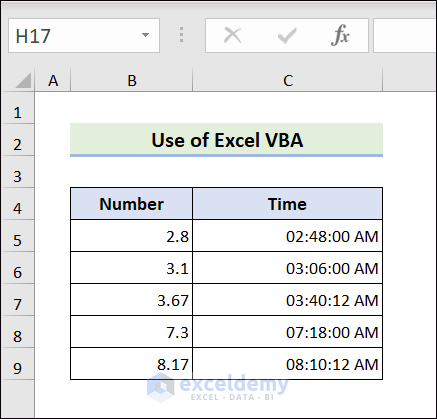 Output of using Excel VBA