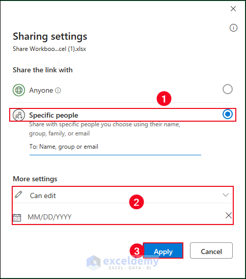 Sharing workbook with Specific person