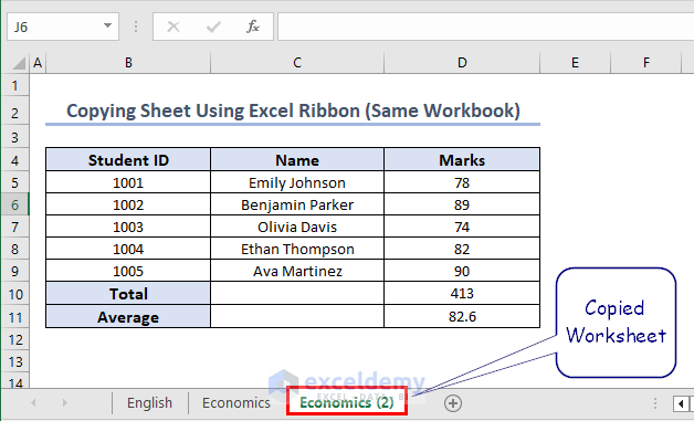 Sheet Copied Using Excel Ribbon