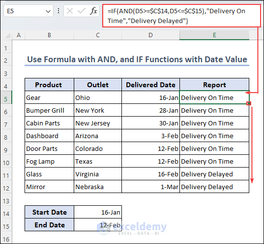 Using formula with AND & IF function to get the date value