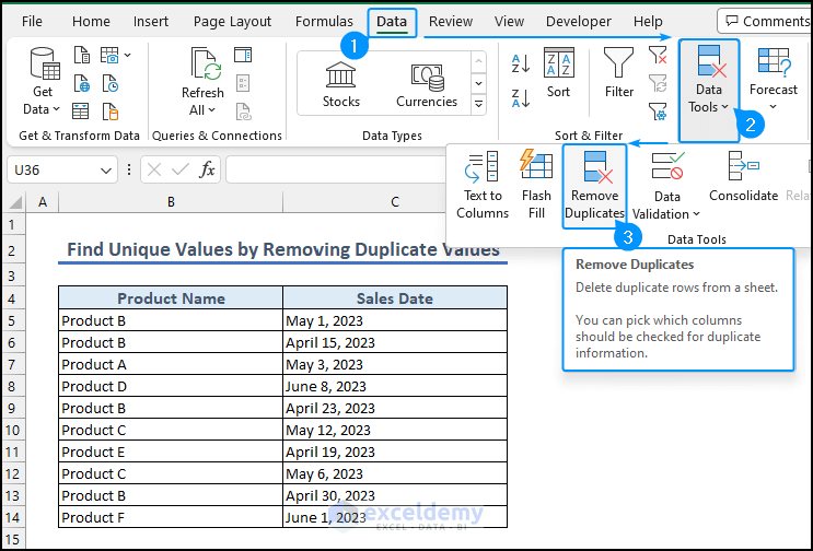 finding remove duplicates option in Excel