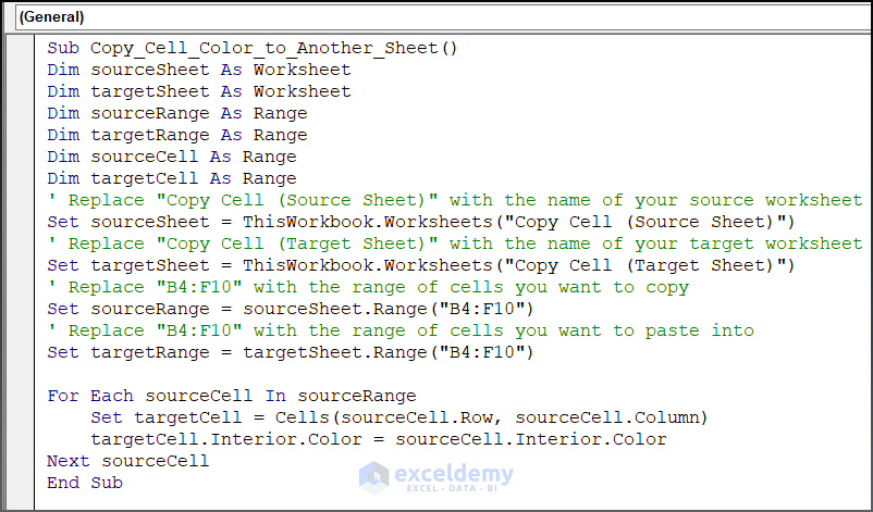 Code for copying the Cell Background Color And Paste It to the Corresponding Cell of Another Sheet