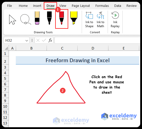 Drawing Triangle using Red Pen in Excel