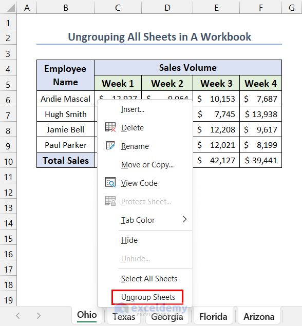 Ungrouping All Sheets in Excel
