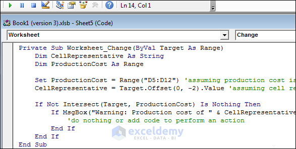 Code for Pop Up MsgBox When Particular Cell Value of Target Address Changes