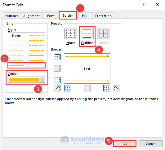 Formatting border style with Format Cells dialog