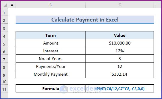 Calculate Payment in Excel
