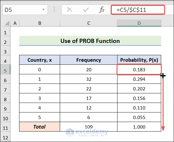 Calculate Probability when using PROB