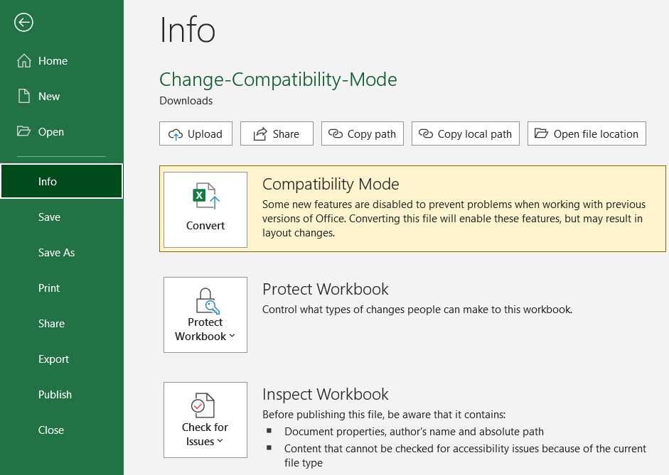 Overview image of compatibility mode in Excel