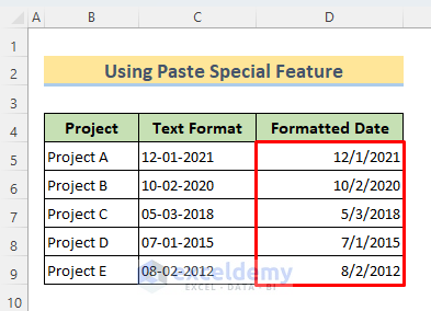 Converted Date by Paste Special Feature