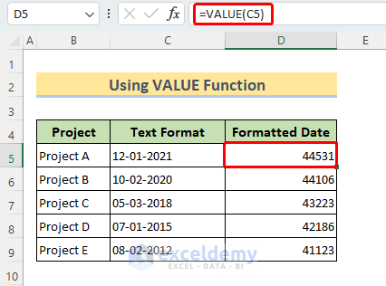 Converting to Date by VALUE Function