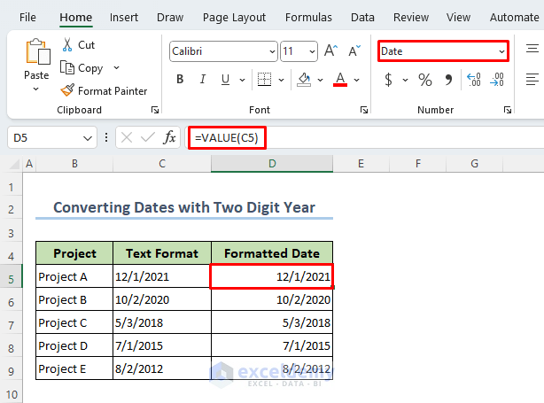 Dates with Two Digit Year Converted to Short Date Format