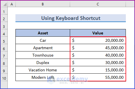 Show Currency as Accounting Number Format 