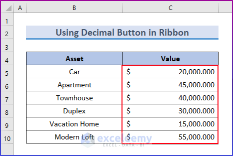 Show numbers with increased decimal places