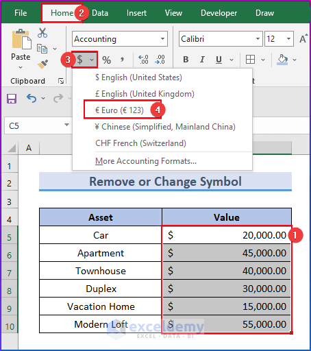 Select range to change currency format