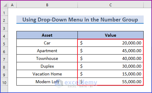 Show Currency as Accounting Number Format 