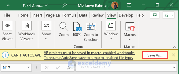 autosaving issue with Excel macro-enabled workbook.