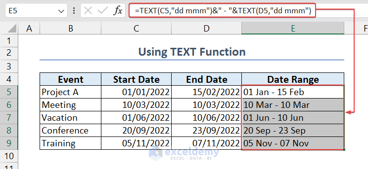 creating date range using Text function