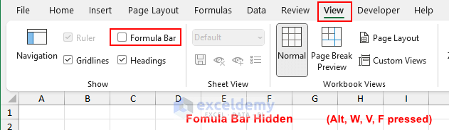 Hiding the Formula Bar using Keyboard Shortcut