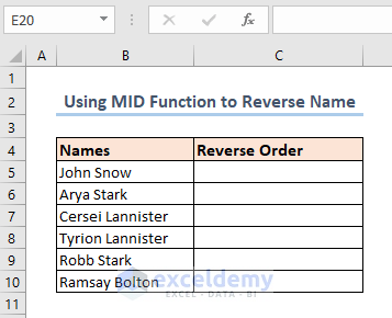 dataset to reverse name