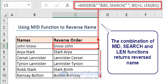 reverse name order with merged formula