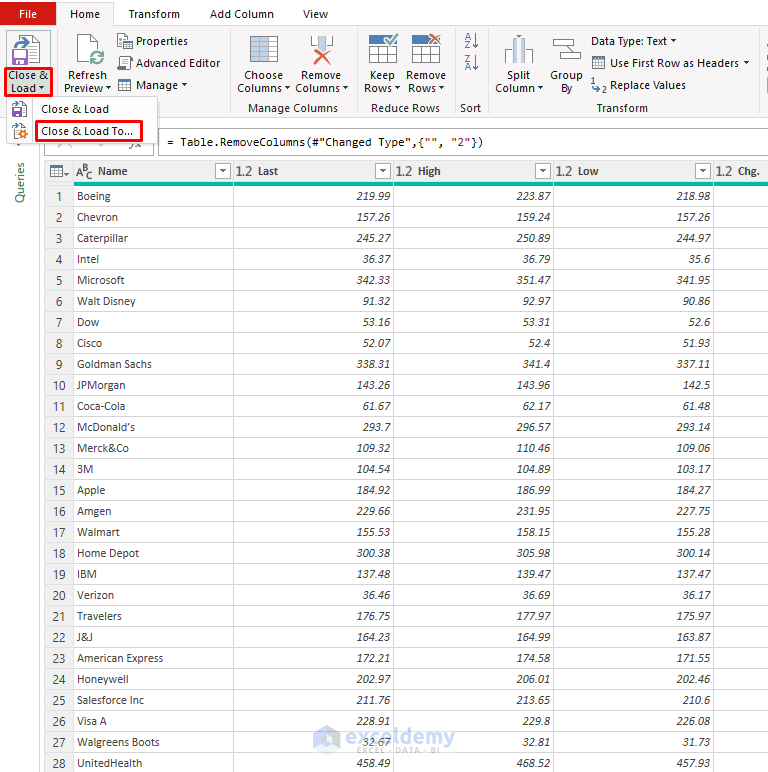 Extracting Data to Excel Sheet from Power Query Editor