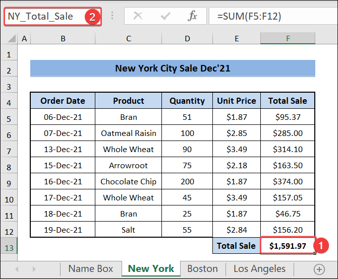 Give a name to cells of sheet New York