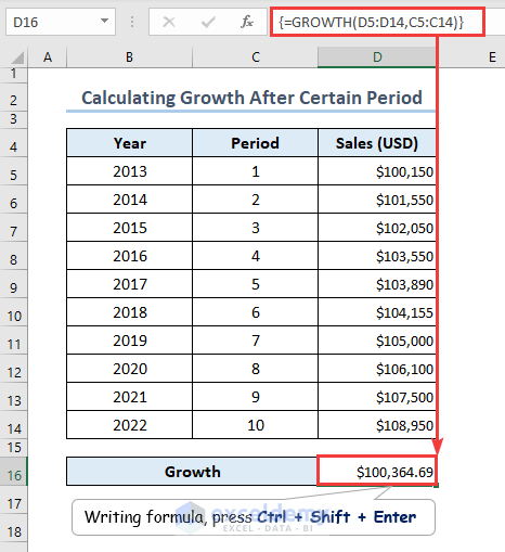 Applying GROWTH function to measure growth value