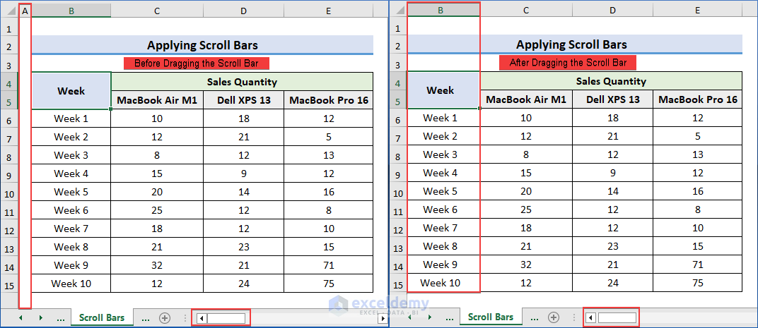  Apply Scroll Bars for navigation in Excel