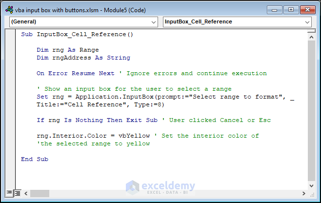 How to insert cell reference using Input Box 