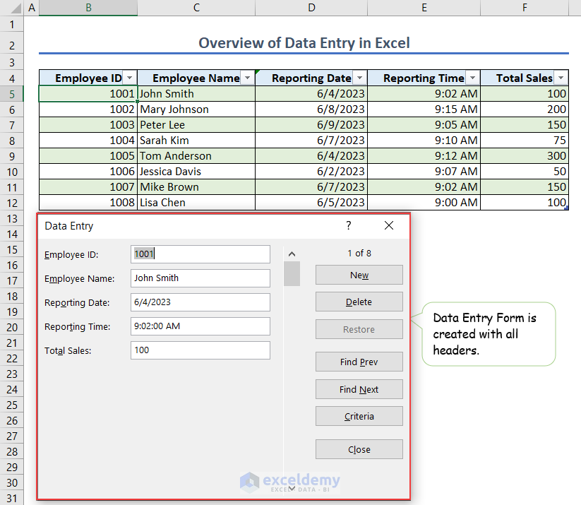 Image1-Overview of Data Entry in Excel