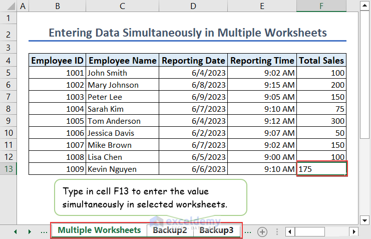 Image30-Entering Data Simultaneously in multiple worksheets