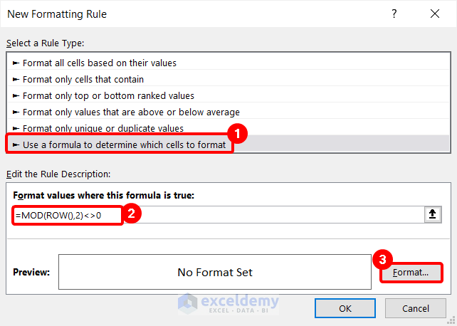 Inserting new rule for applying format