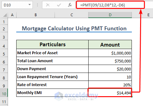 Mortgage Calculator Using PMT Function