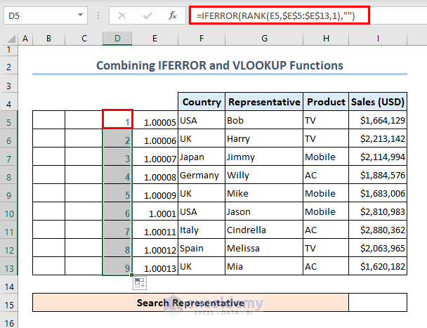 Using the combination of IFERROR and RANK functions.