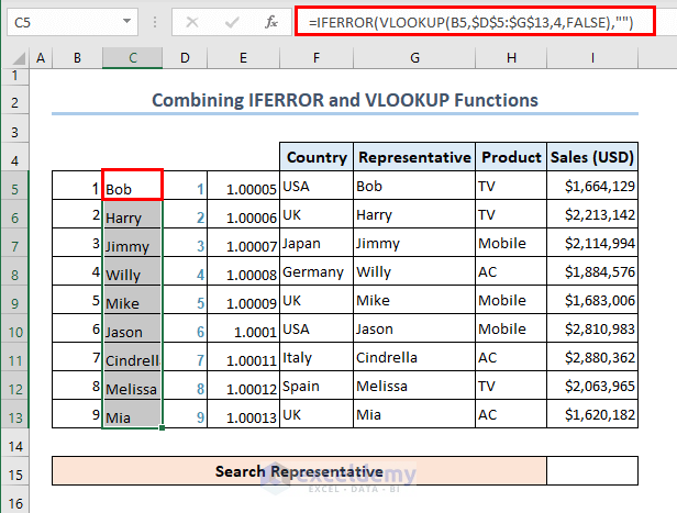 Using the combination of IFERROR and VLOOKUP function