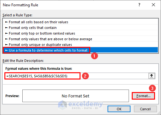 Using SEARCH function in Conditional formatting.