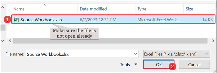 Select intended file using File Dialog