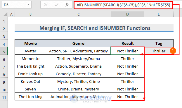 Merge IF, SEARCH, and ISNUMBER Functions to add tags in Excel