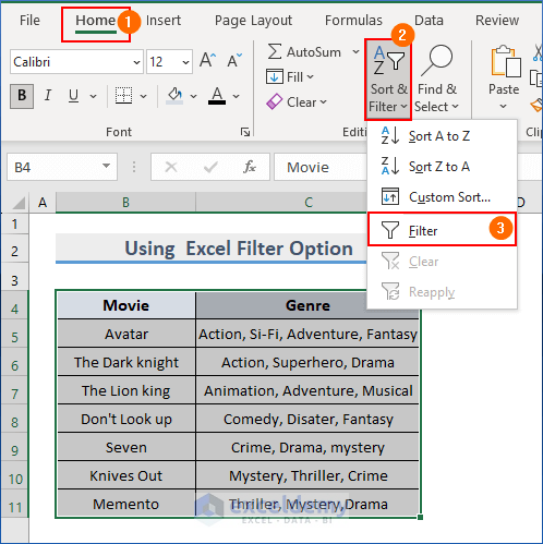 Use Excel Filter Option