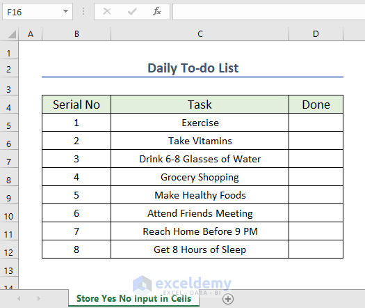 Outline of Daily To-do List