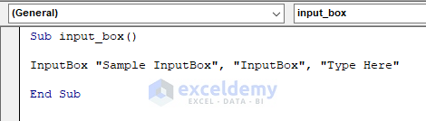 Sample InputBox code in Visual Basic