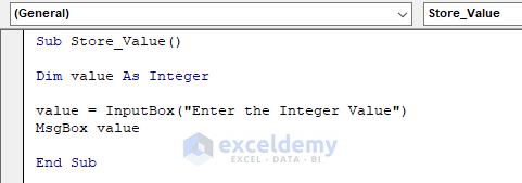 VBA Code of storing user input in a variable to create Yes No InputBox in Excel 