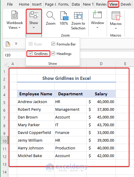 Gridlines Excel.pdf How to Show the Gridlines in Excel - 3 Methods - ExcelDemy