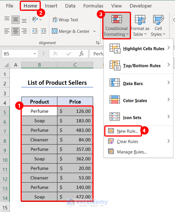 selecting conditional formatting option