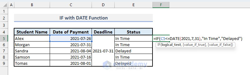 Use of Excel IF function