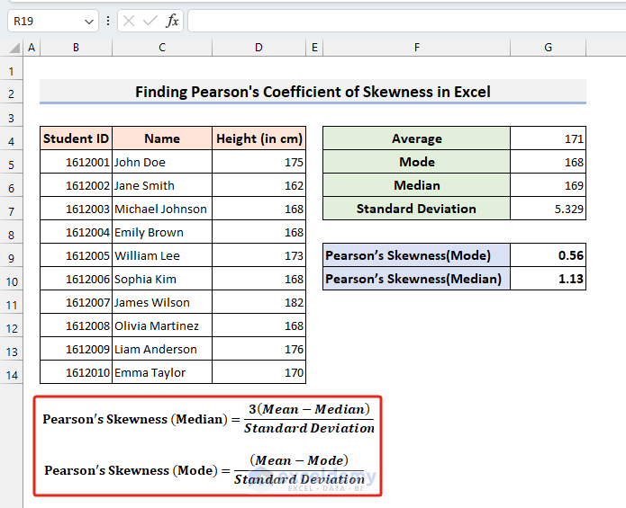Pearson's Coefficient of Skewness in Excel