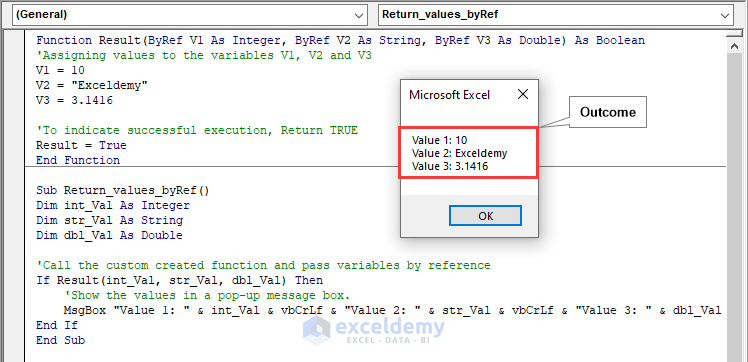 An overview image of Excel vba function return multiple values