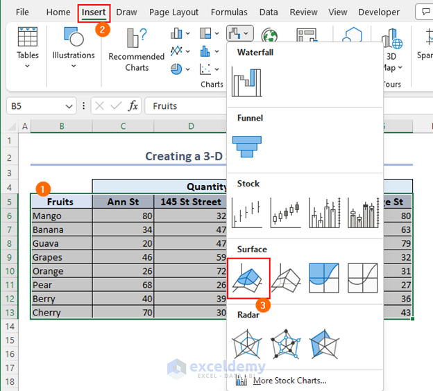 Creating Surface chart in Excel